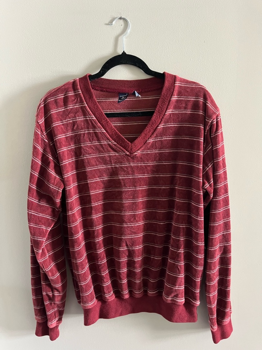 Red Striped V-Neck Sweater